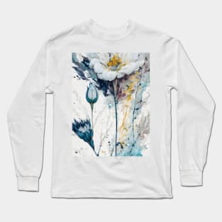 Abstract Flower vibrant Blue Splashes Long Sleeve T-Shirt